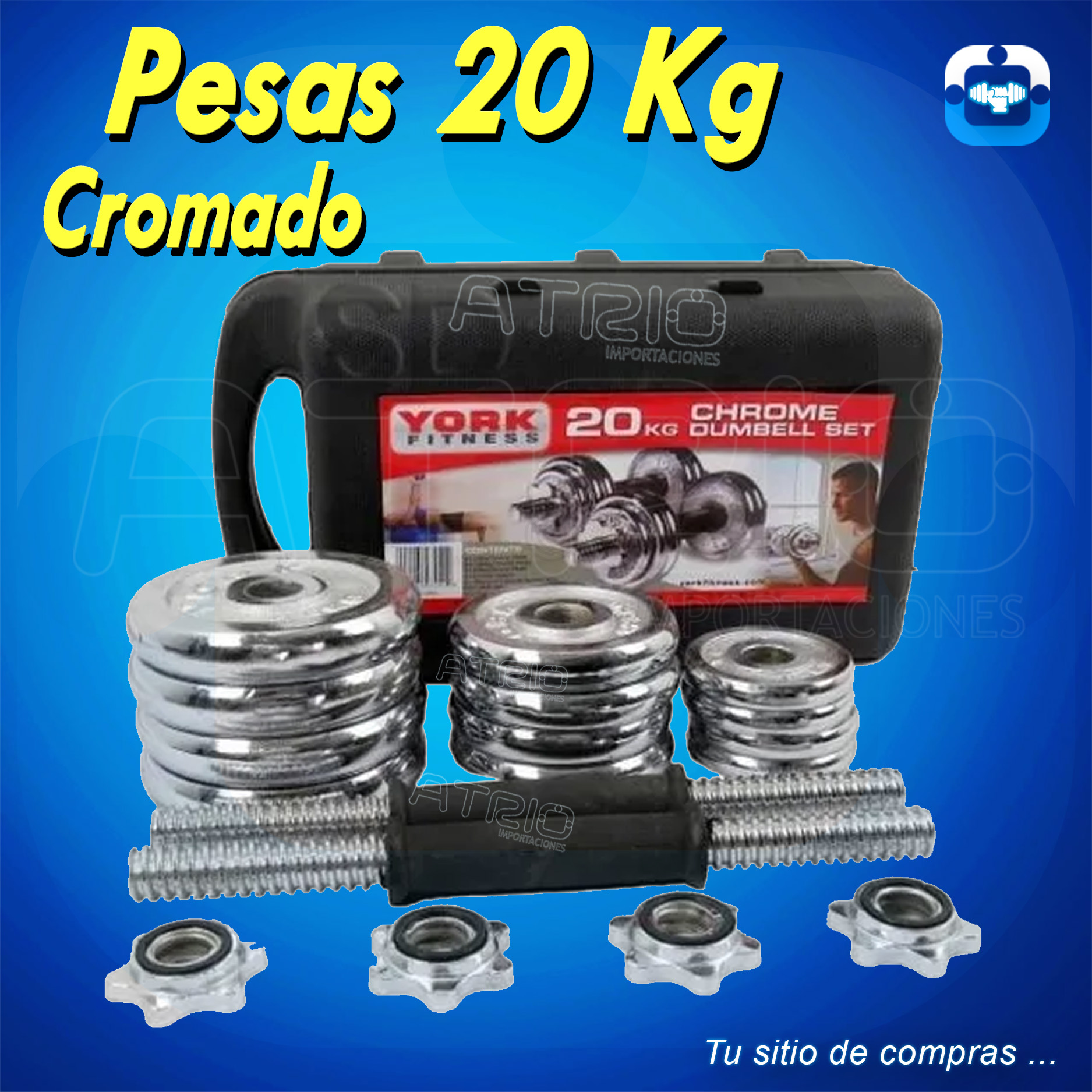 PESAS 20 KG CON MALETIN CROMADO