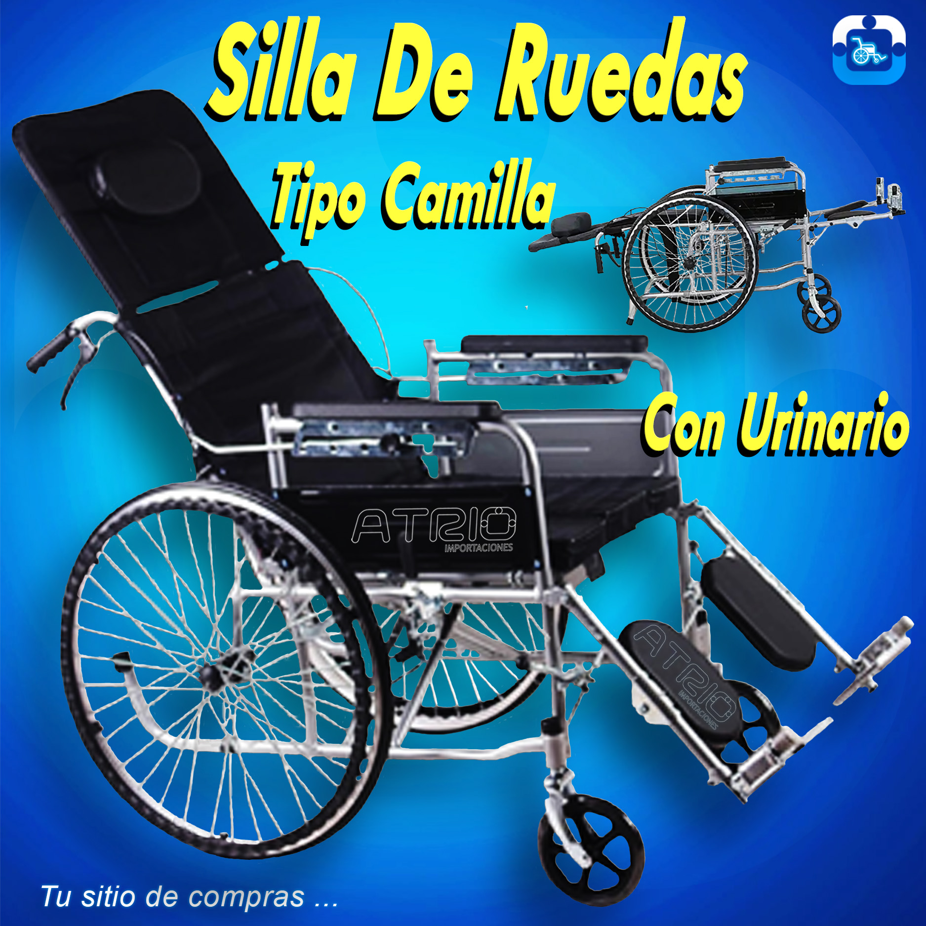 SILLA DE RUEDAS PLEGABLE LIVIANA TIPO CAMILLA NEGRA