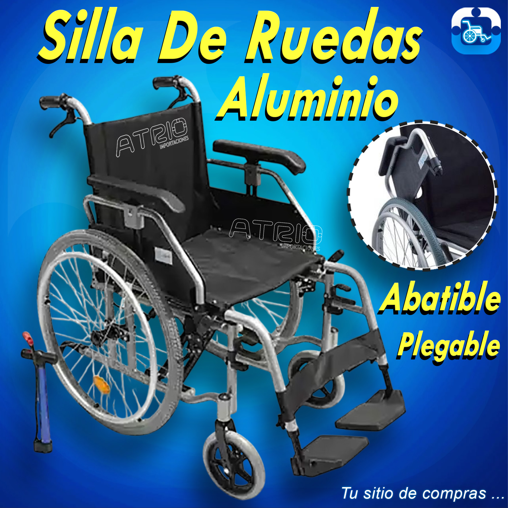 SILLA DE RUEDAS ALUMINIO NEGRA ABATIBLE REGULABLE