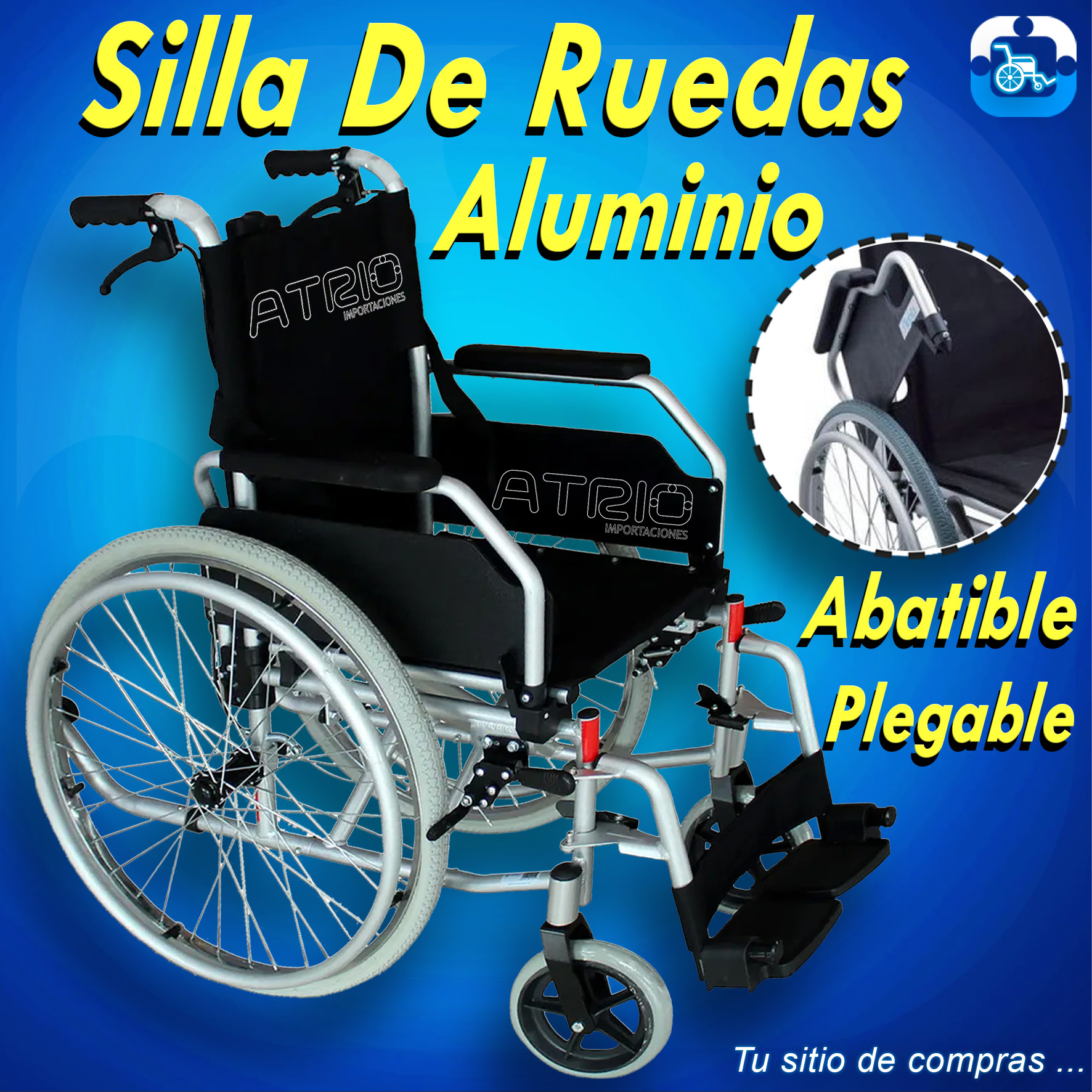 SILLA DE RUEDAS ALUMINIO NEGRA ABATIBLE