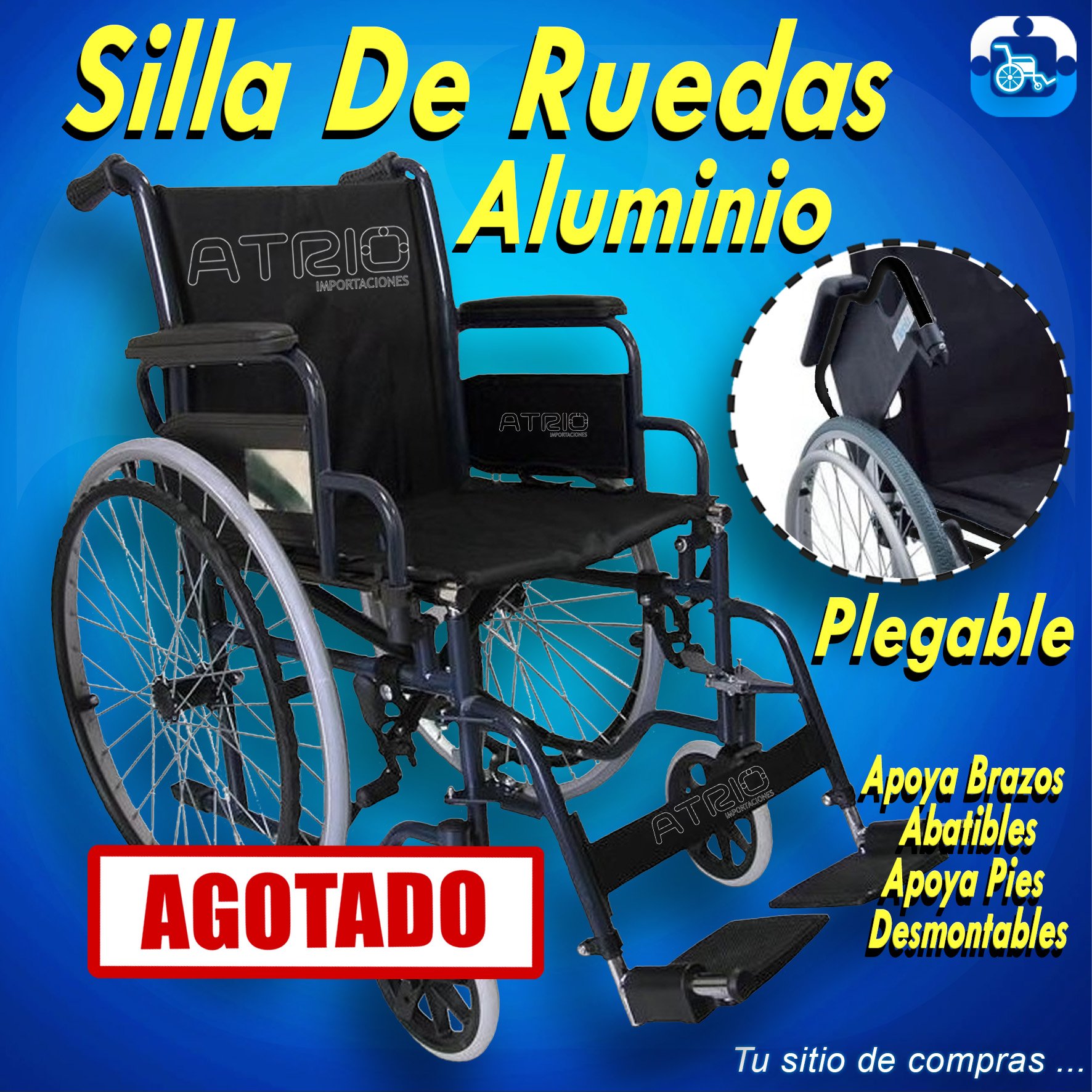 SILLA DE RUEDAS ALUMINIO NEGRA TUBO ABATIBLE