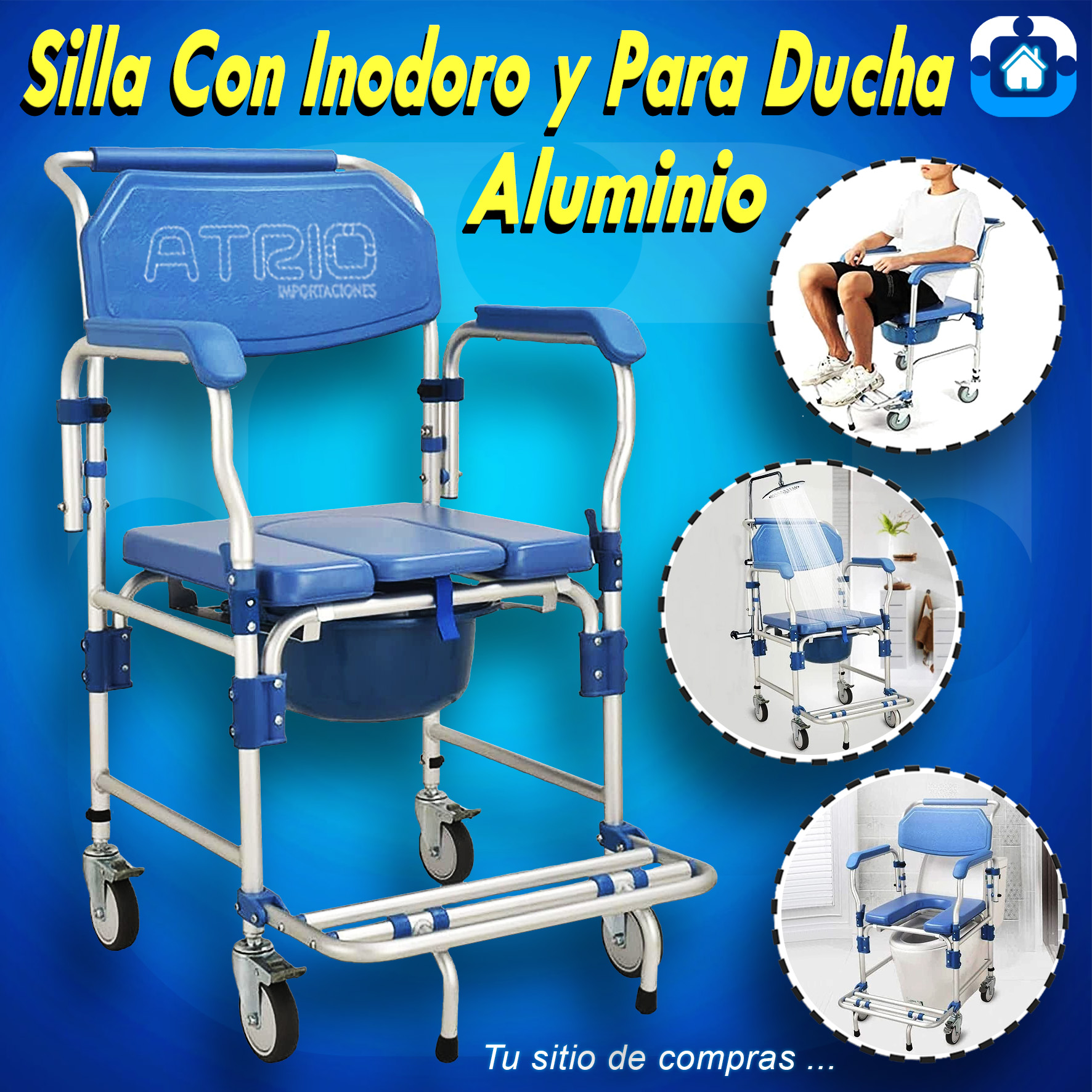 SILLA CON INODORO DE ALUMINIO ABATIBLE CELESTE